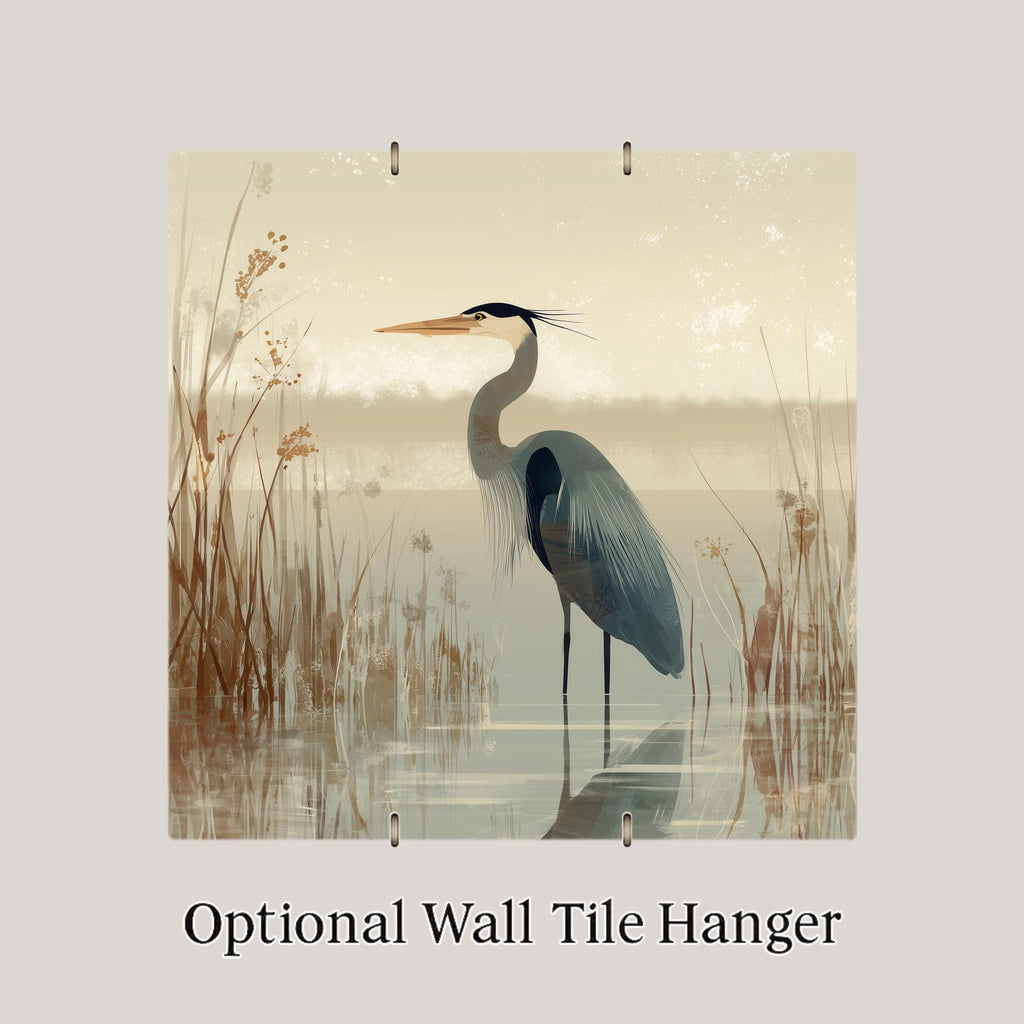 Great Blue Heron Ceramic Art Tile: Coastal Wall Decor Marsh Bird Beach House Home Decor Wall Art