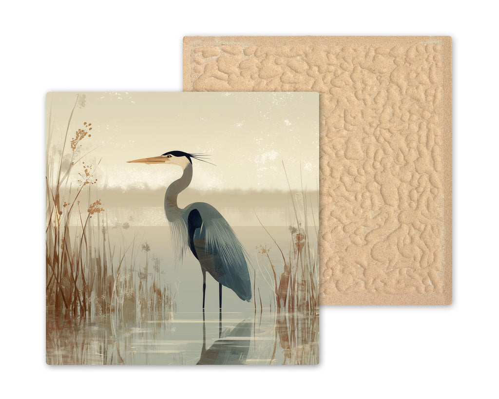Great Blue Heron Ceramic Art Tile: Coastal Wall Decor Marsh Bird Beach House Home Decor Wall Art