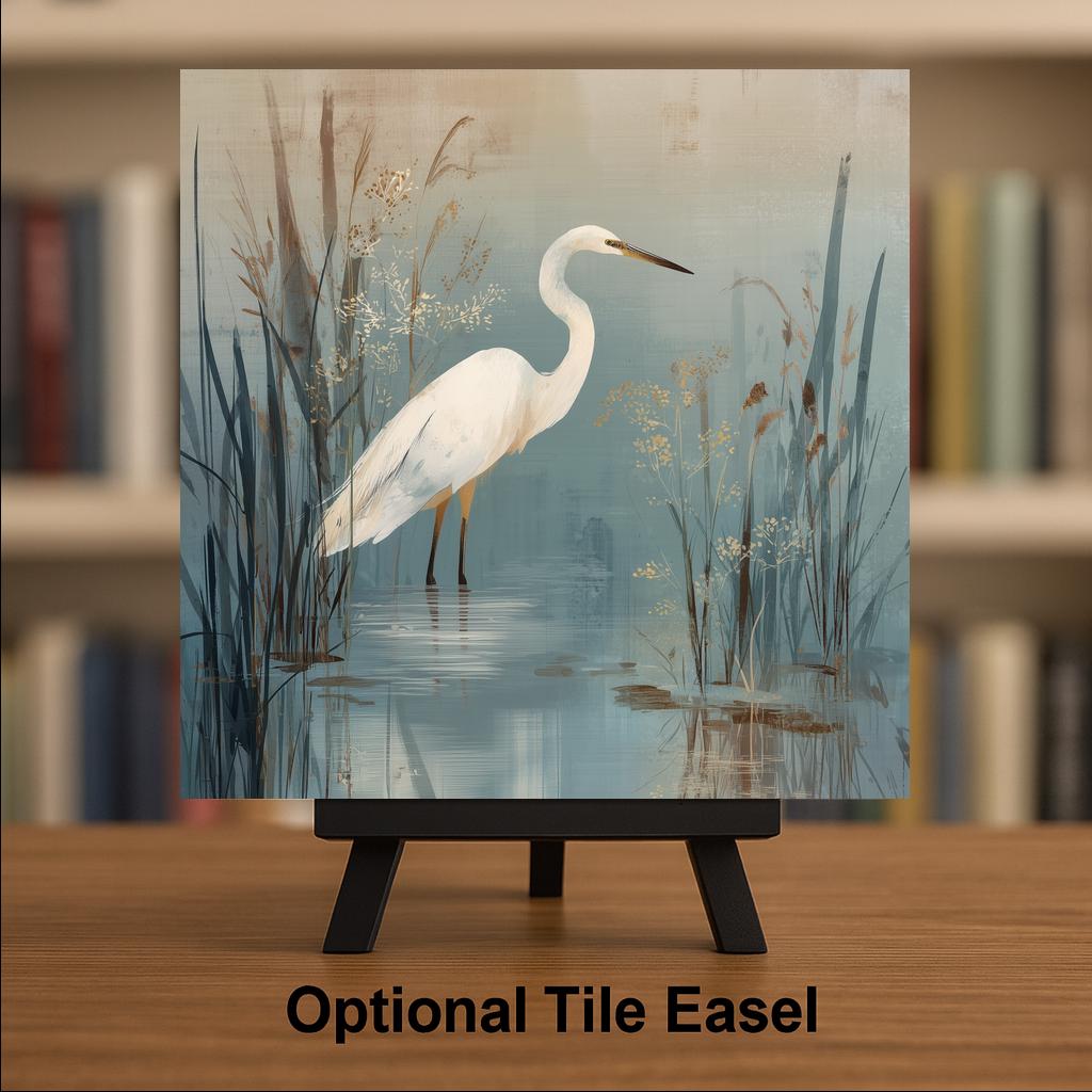 Coastal Marsh Bird Ceramic Art Tile: Beach House Wall Decor Egret Lake House Home Decor Wall Art
