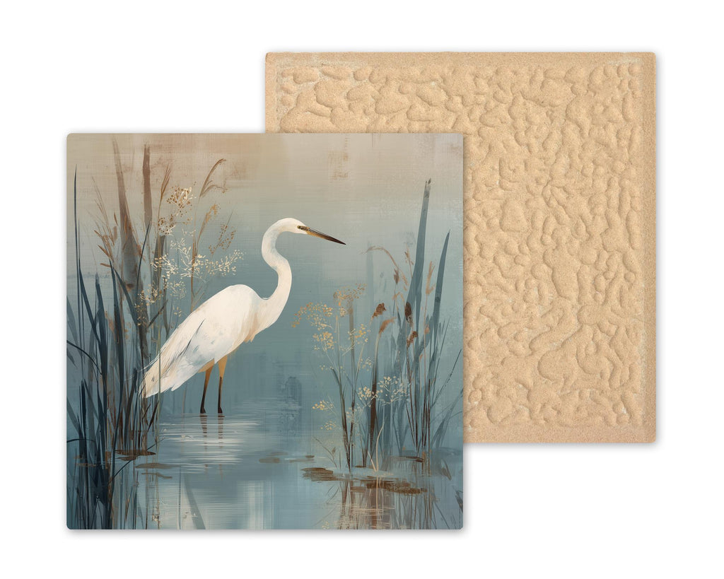 Coastal Marsh Bird Ceramic Art Tile: Beach House Wall Decor Egret Lake House Home Decor Wall Art