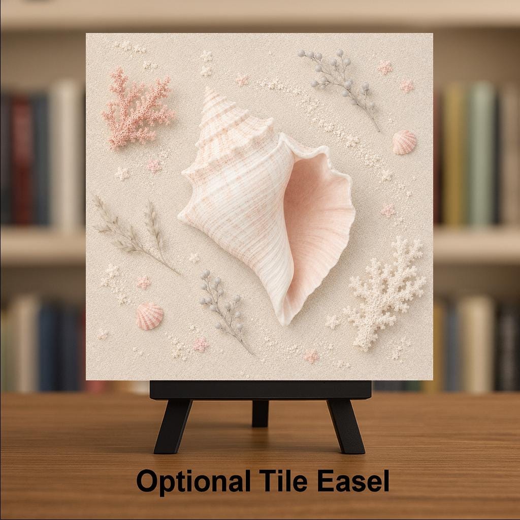 Coastal Shell Ceramic Art Tile: Beach House Wall Decor Bathroom Conch Ocean Home Decor Wall Art