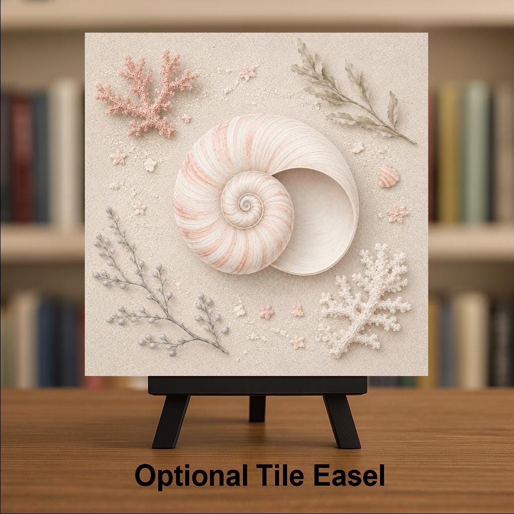 Seashell Nautilus Ceramic Art Tile: Coastal Wall Decor Beach House Accent Ocean Home Decor Wall Art