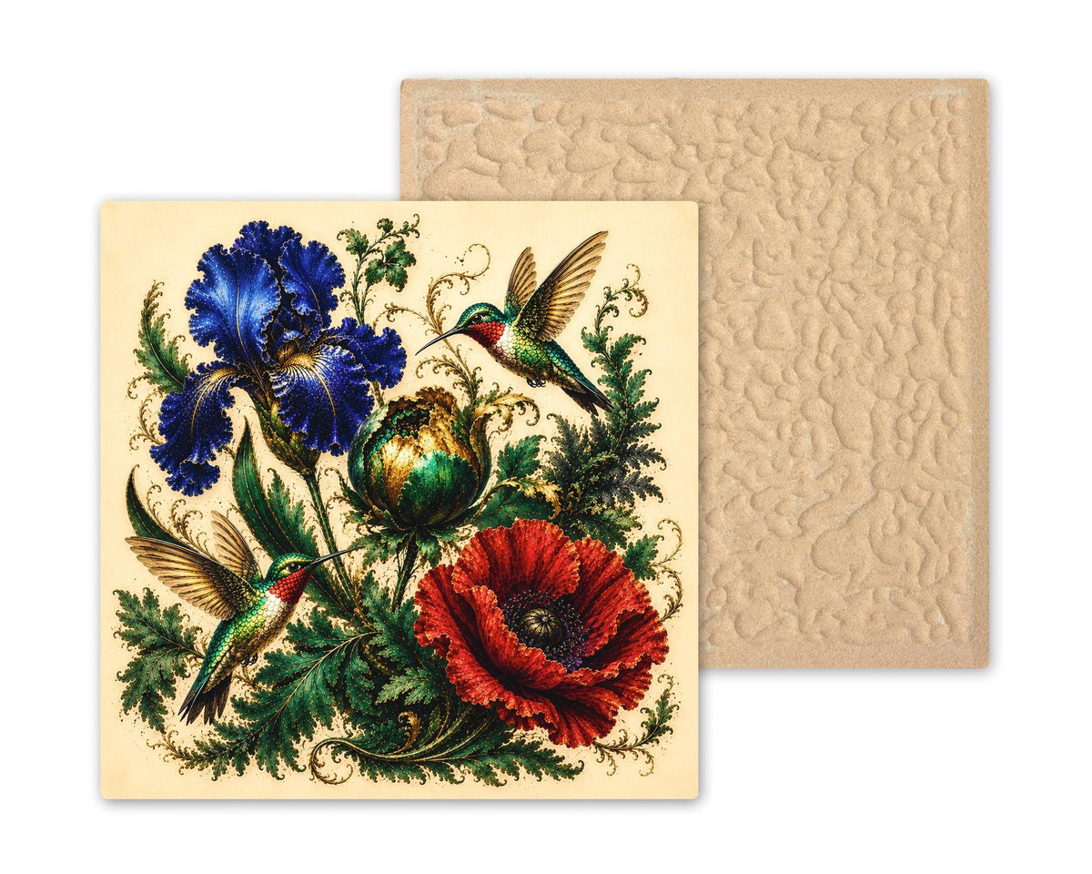 Hummingbird Garden Ceramic Art Tile: Jewel Tone Botanical Wall Decor Nature Home Decor Wall Art