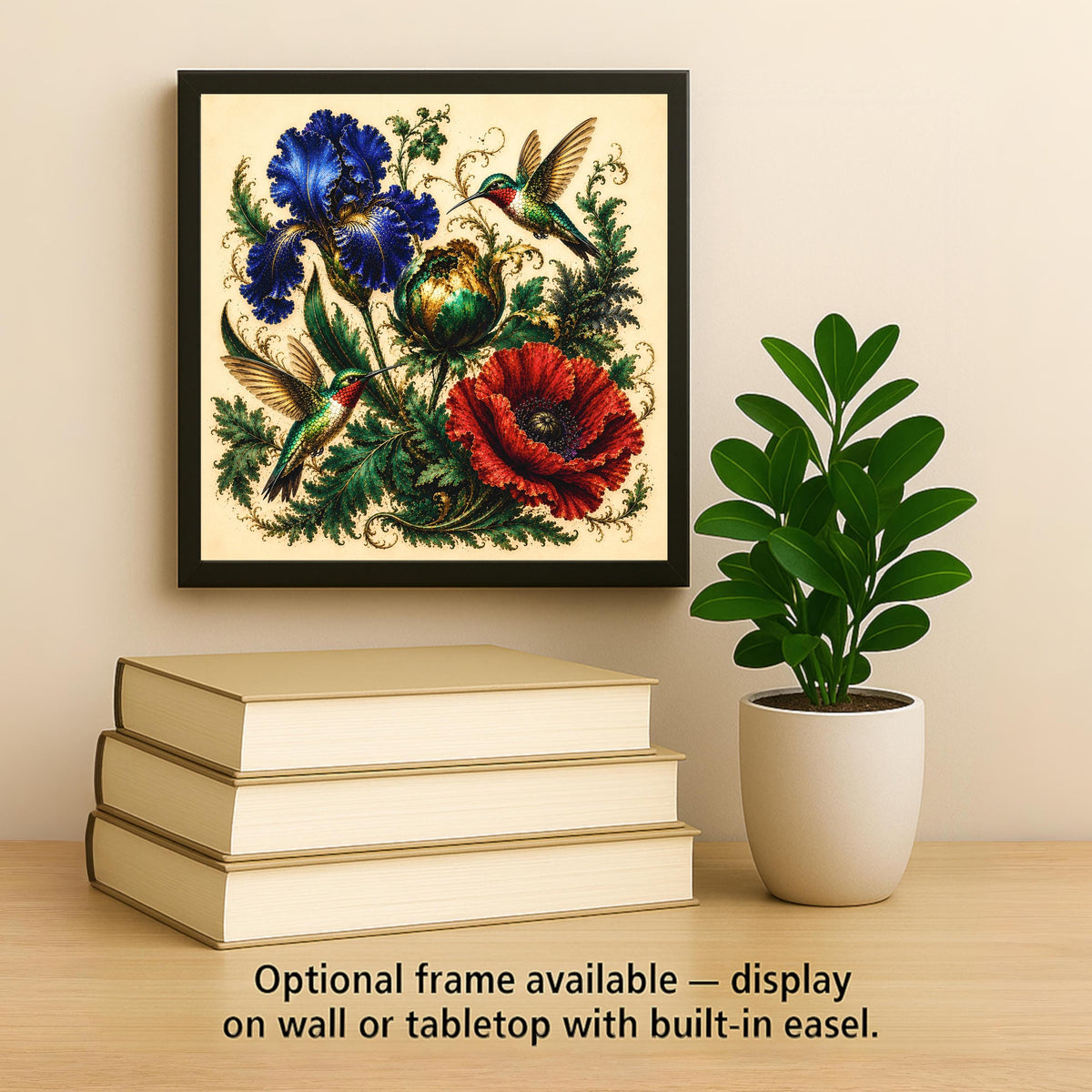 Hummingbird Garden Ceramic Art Tile: Jewel Tone Botanical Wall Decor Nature Home Decor Wall Art