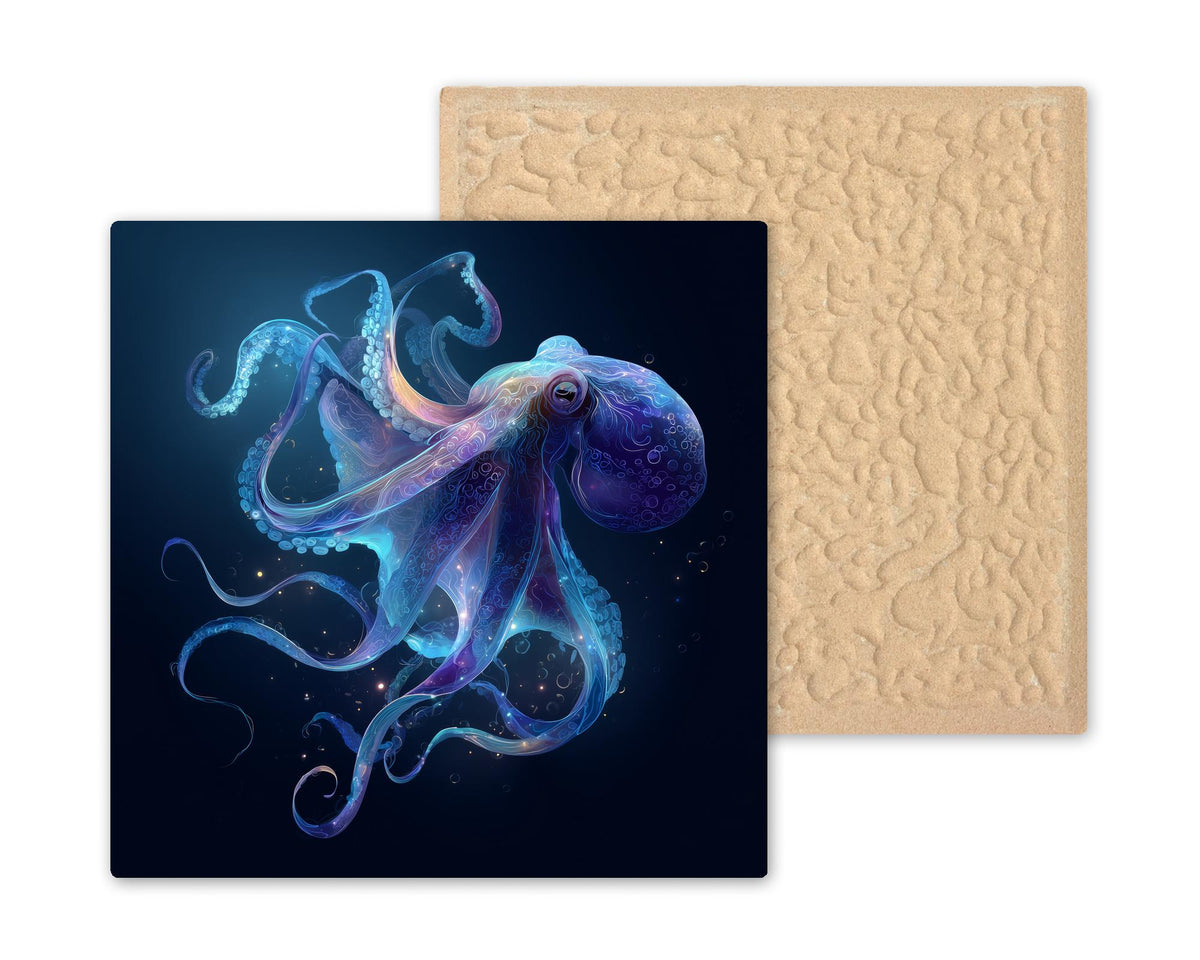 Octopus Ceramic Art Tile: Coastal Wall Decor Deep Sea Beach House Ocean Home Decor Wall Art