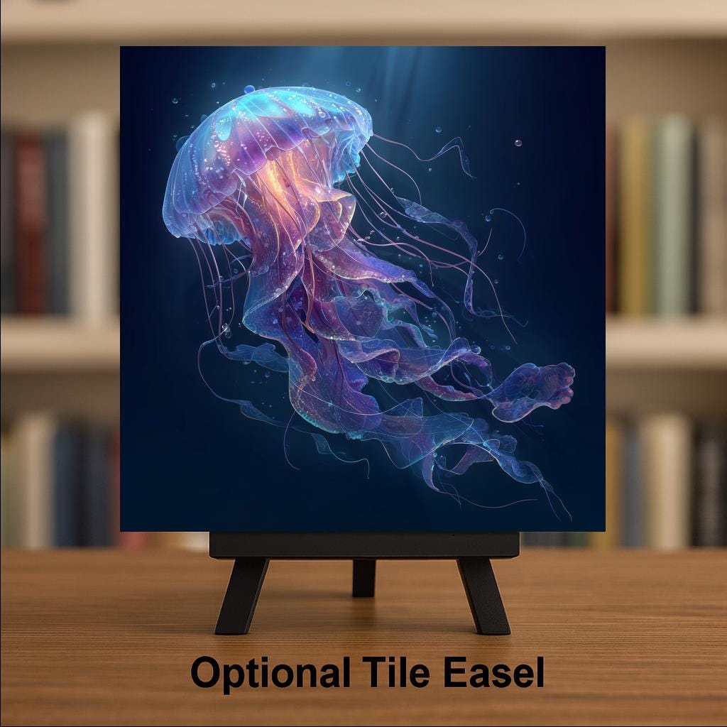 Jellyfish Ceramic Art Tile: Coastal Bathroom Wall Decor Deep Sea Beach House Ocean Home Decor Wall Art