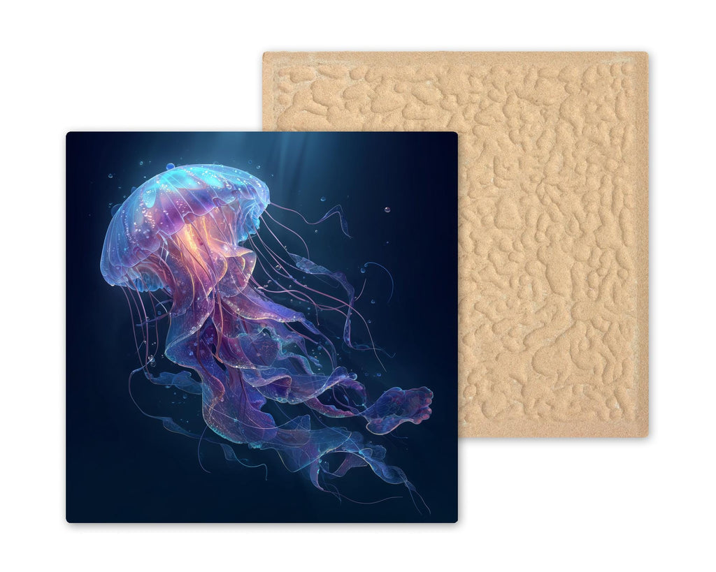 Jellyfish Ceramic Art Tile: Coastal Bathroom Wall Decor Deep Sea Beach House Ocean Home Decor Wall Art