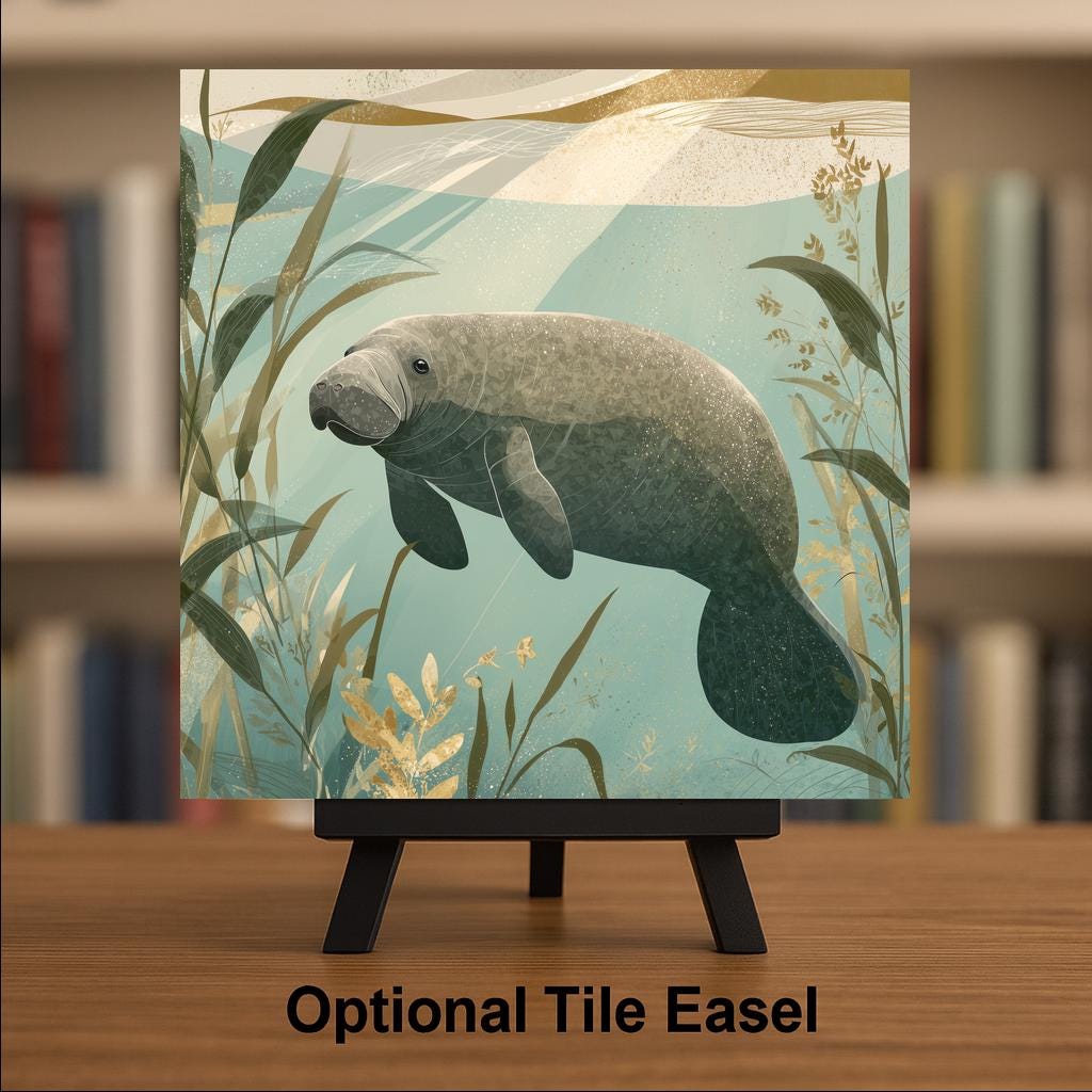 Manatee Ceramic Art Tile: Coastal Wall Decor Beach House Accent Florida Ocean Home Decor Wall Art