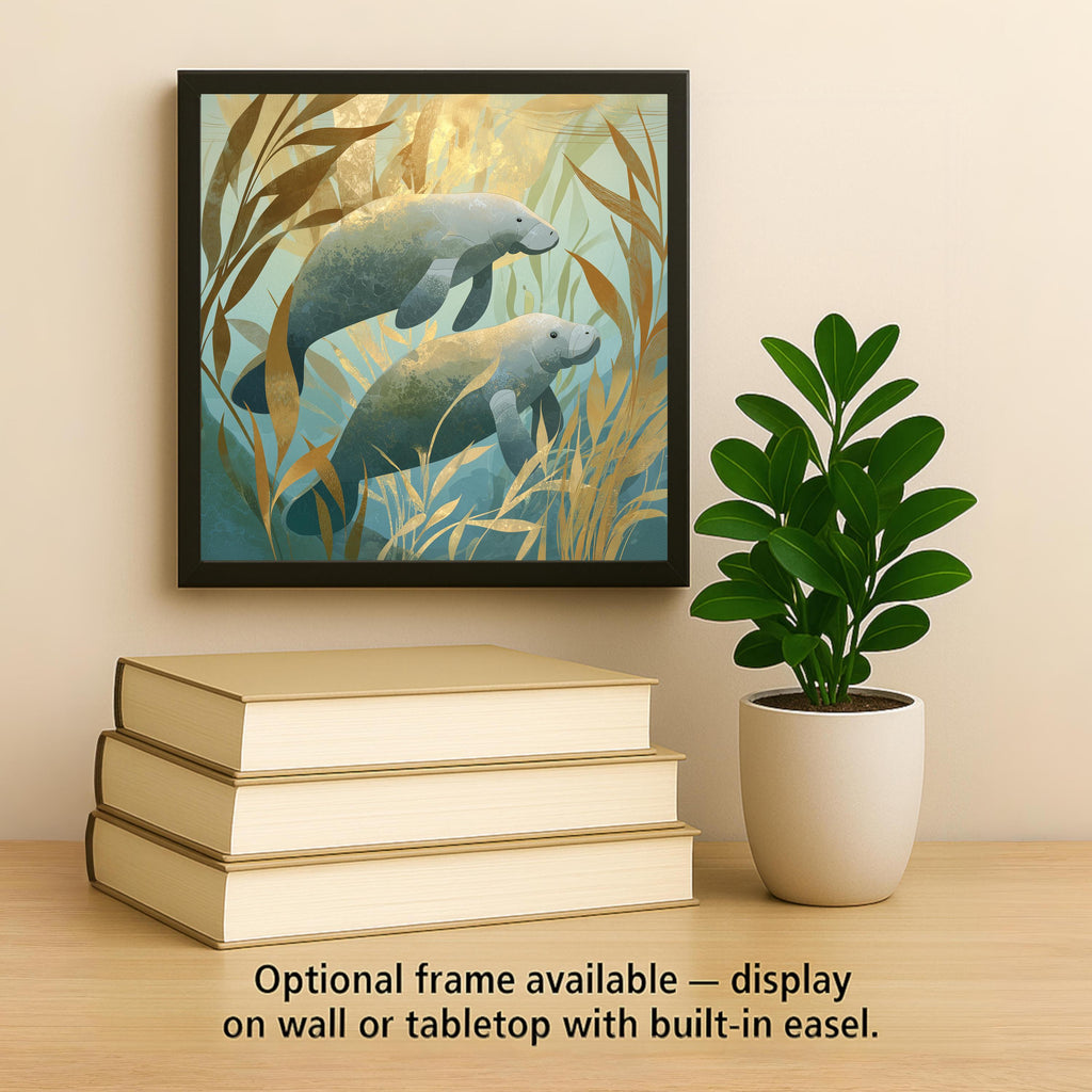 Coastal Manatee Ceramic Art Tile: Beach House Bathroom Wall Decor Calming Ocean Home Decor Wall Art