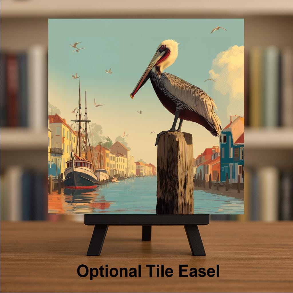 Pelican Ceramic Art Tile: Coastal Wall Decor Beach House Harbor Bird Ocean Home Decor Wall Art