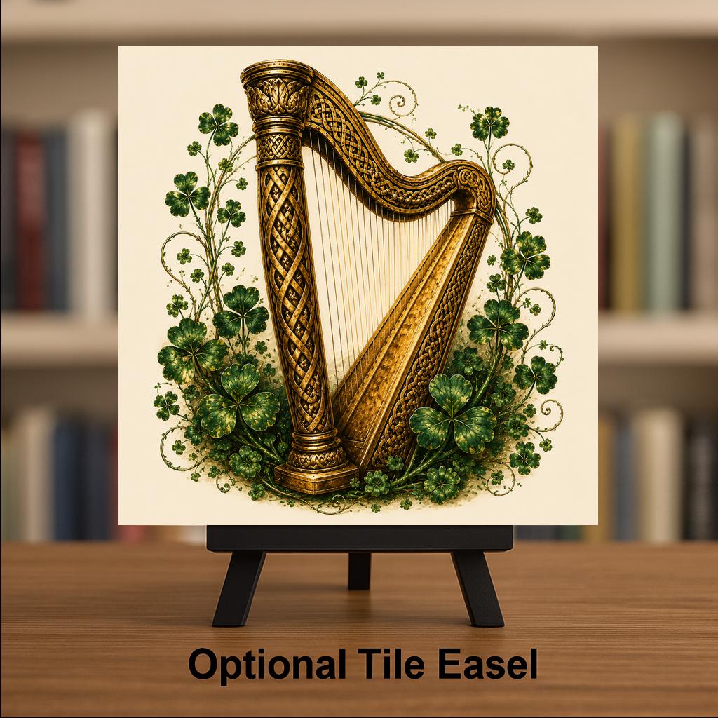 Irish Harp Celtic Ceramic Art Tile: Heritage Wall Decor Pub Style Irish Home Decor Wall Art