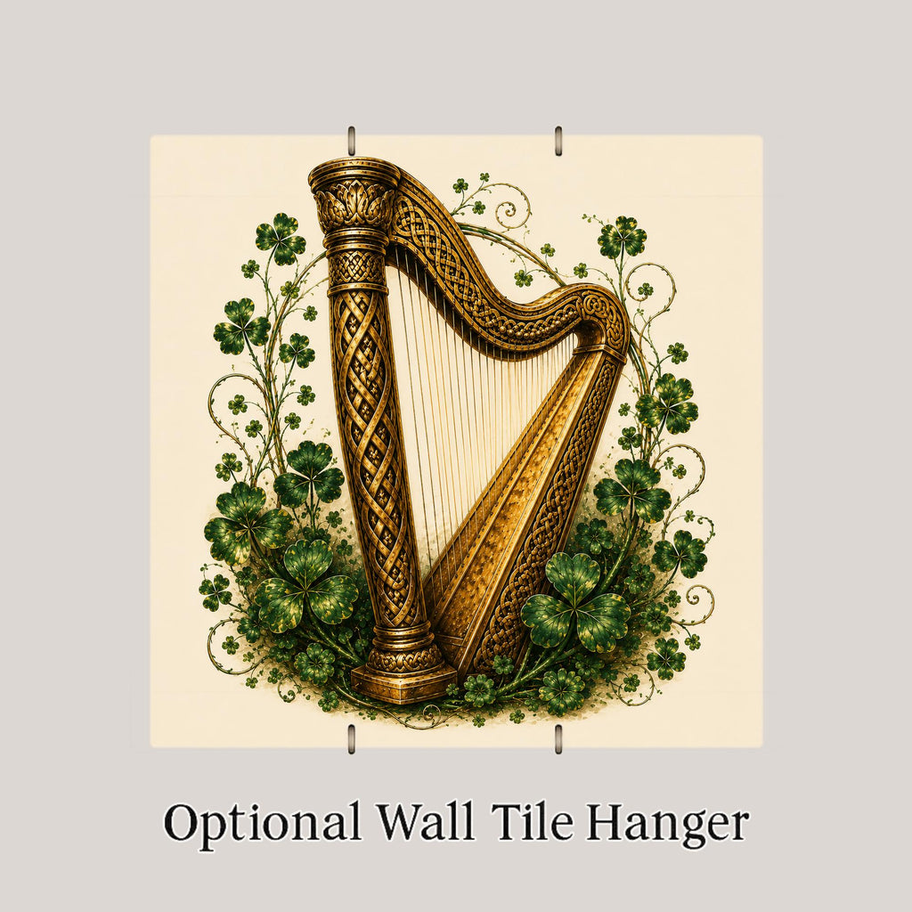 Irish Harp Celtic Ceramic Art Tile: Heritage Wall Decor Pub Style Irish Home Decor Wall Art