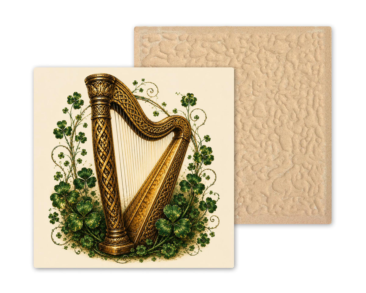 Irish Harp Celtic Ceramic Art Tile: Heritage Wall Decor Pub Style Irish Home Decor Wall Art