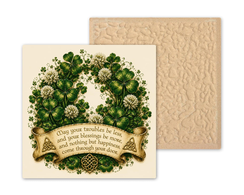 Irish Blessing Shamrock Ceramic Art Tile: St Patricks Day Wall Decor Irish Gift Home Decor Wall Art