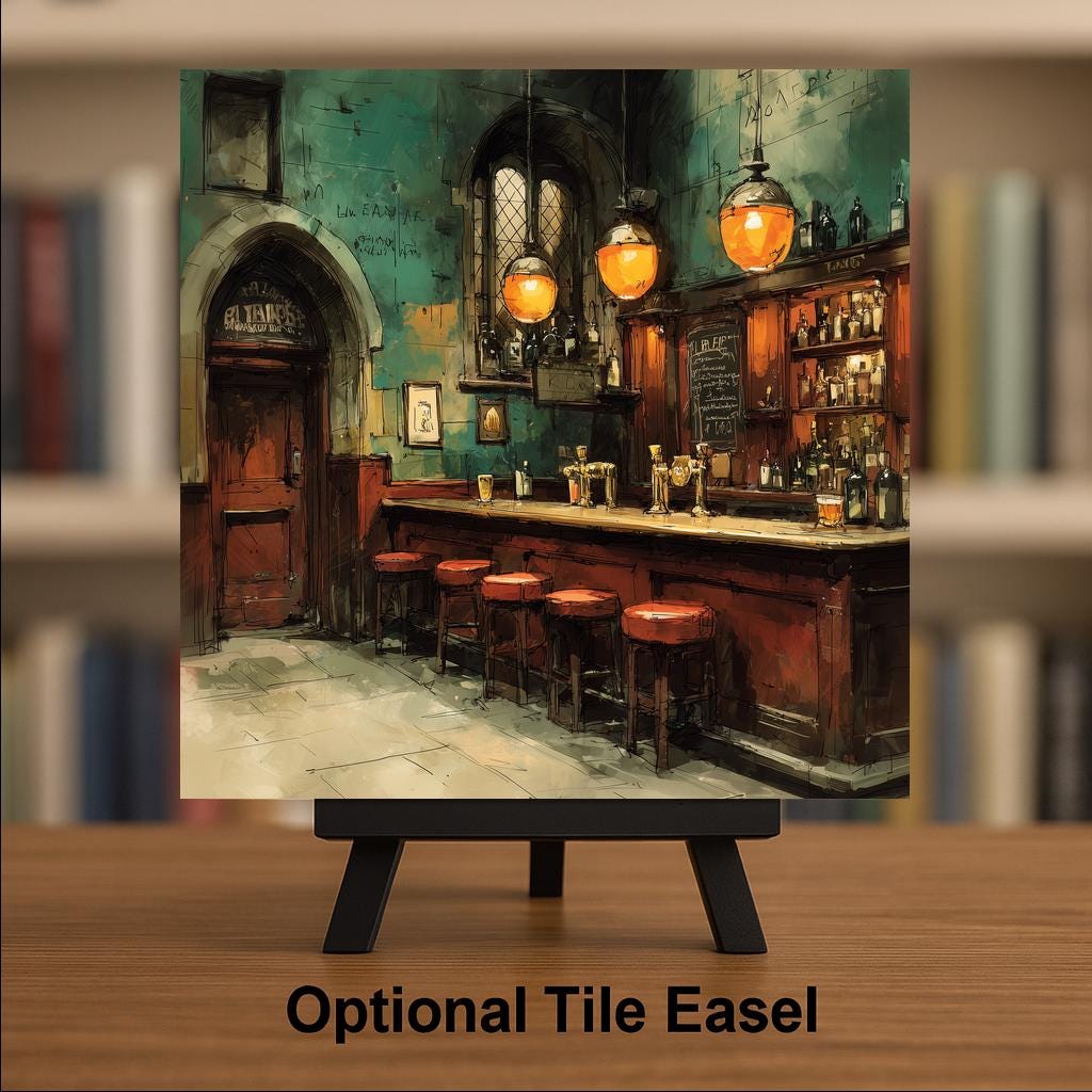 Modern Pub Bar Ceramic Art Tile: Painterly Home Bar Wall Decor Man Cave Cocktail Home Decor Wall Art