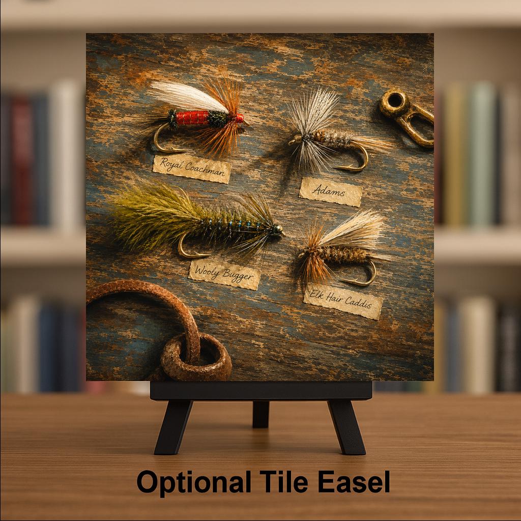 Tied Flies Ceramic Art Tile: Fly Fishing Wall Decor Fly Tying Angler Home Decor Wall Art