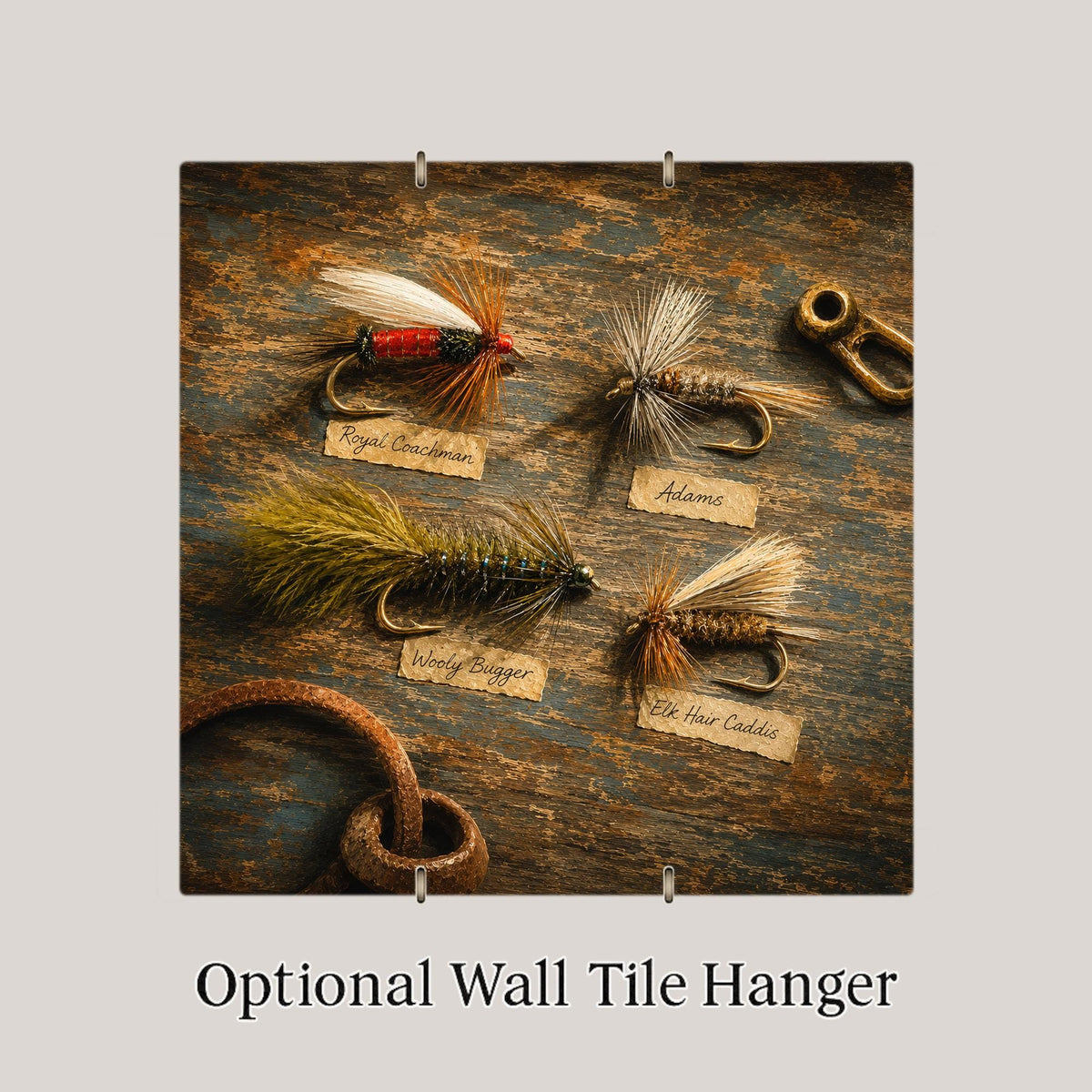 Tied Flies Ceramic Art Tile: Fly Fishing Wall Decor Fly Tying Angler Home Decor Wall Art