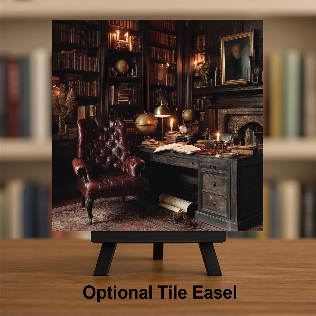 Vintage Library Ceramic Art Tile: Dark Academia Bookshelf Book Nook Wall Decor Gift for Her Reader Home Decor Bookish Gift