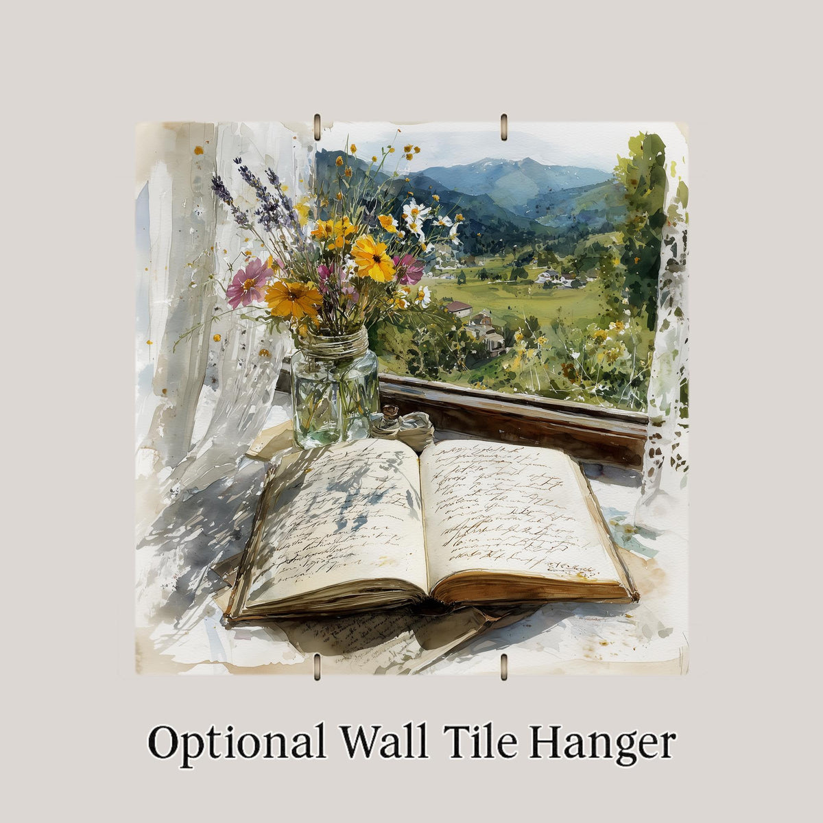 Book and Wildflowers Ceramic Art Tile: Cottagecore Bookshelf Book Nook Wall Decor Gift for Her Garden Reader Home Decor
