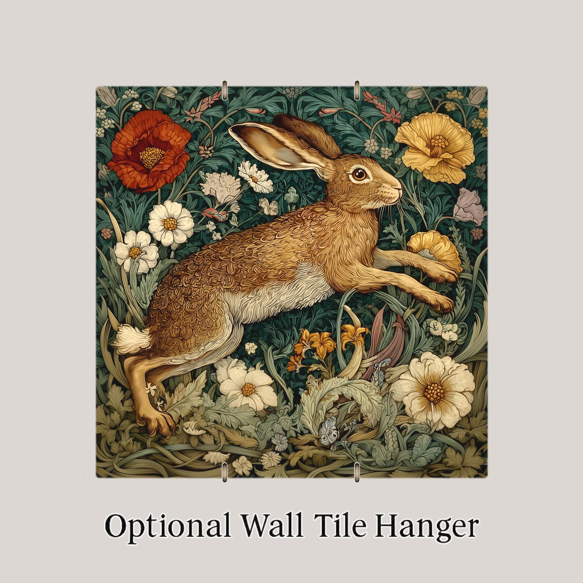 William Morris Leaping Hare Ceramic Art Tile: Woodland Wildflower Wall Decor Art Nouveau Vintage Art Traditional Home Decor