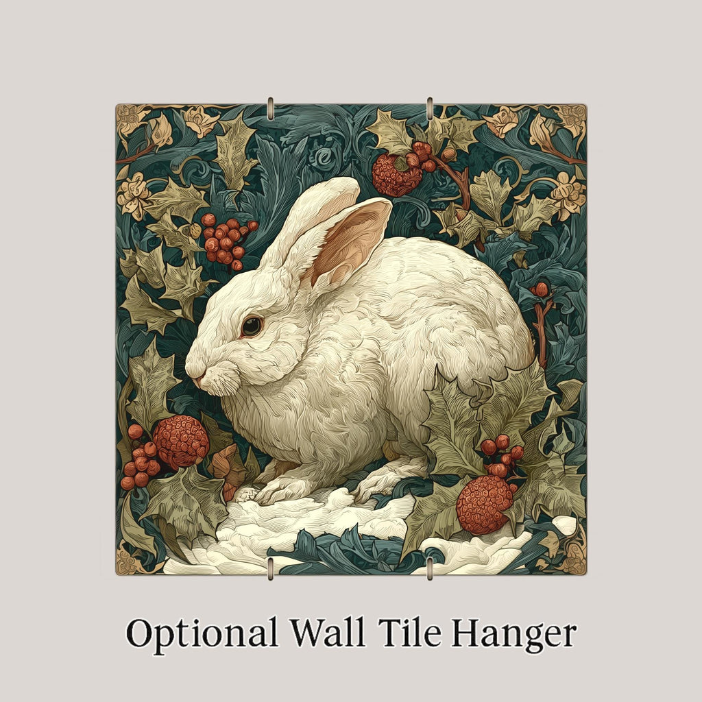 William Morris Winter Rabbit Ceramic Art Tile: Christmas Wall Decor Art Nouveau Vintage Holiday Gift Traditional Home Decor