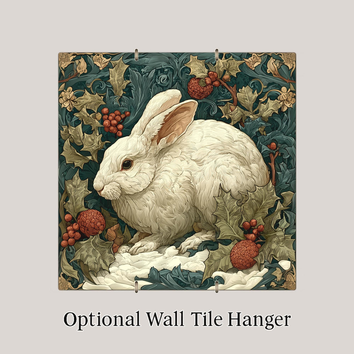 William Morris Winter Rabbit Ceramic Art Tile: Christmas Wall Decor Art Nouveau Vintage Holiday Gift Traditional Home Decor