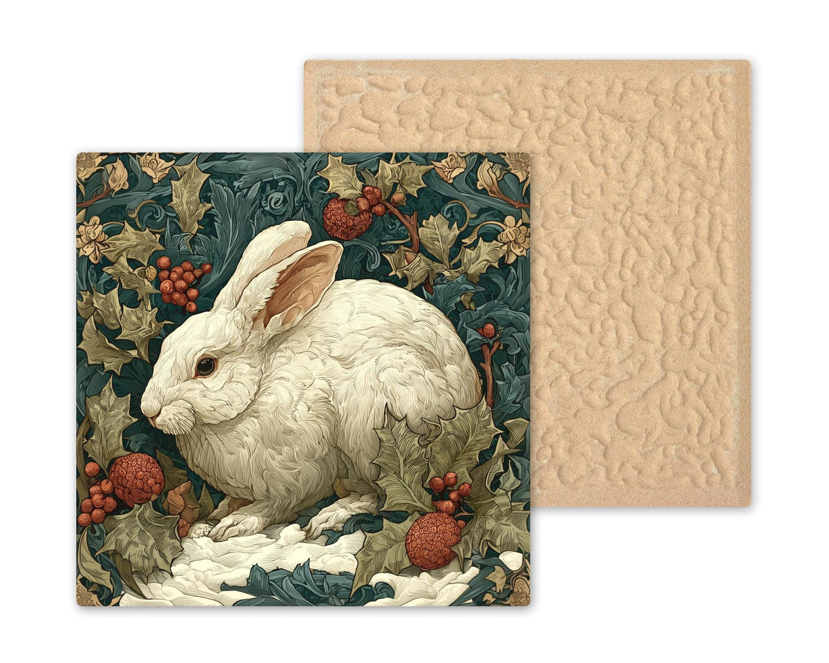 William Morris Winter Rabbit Ceramic Art Tile: Christmas Wall Decor Art Nouveau Vintage Holiday Gift Traditional Home Decor