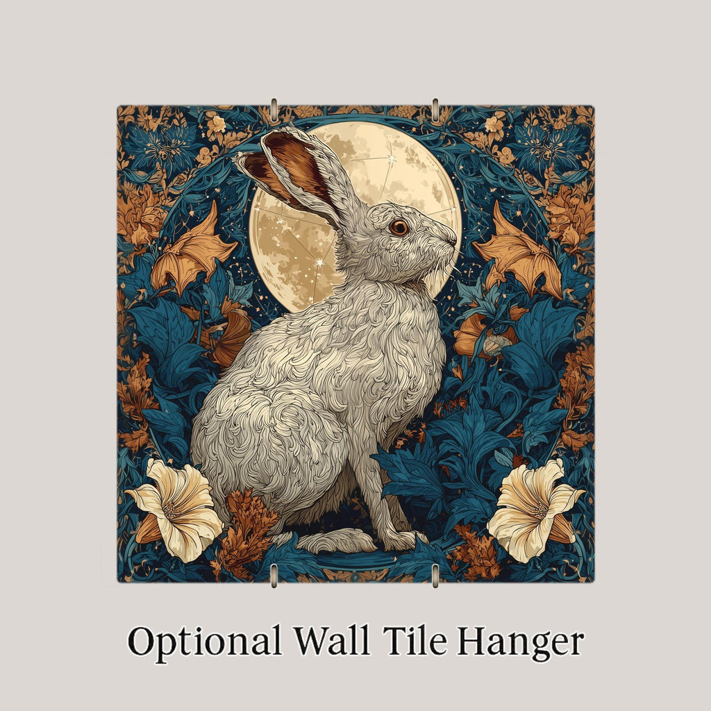 William Morris Moonlight Hare Ceramic Art Tile: Celestial Wall Decor Art Nouveau Vintage Art Traditional Home Decor Bookshelf