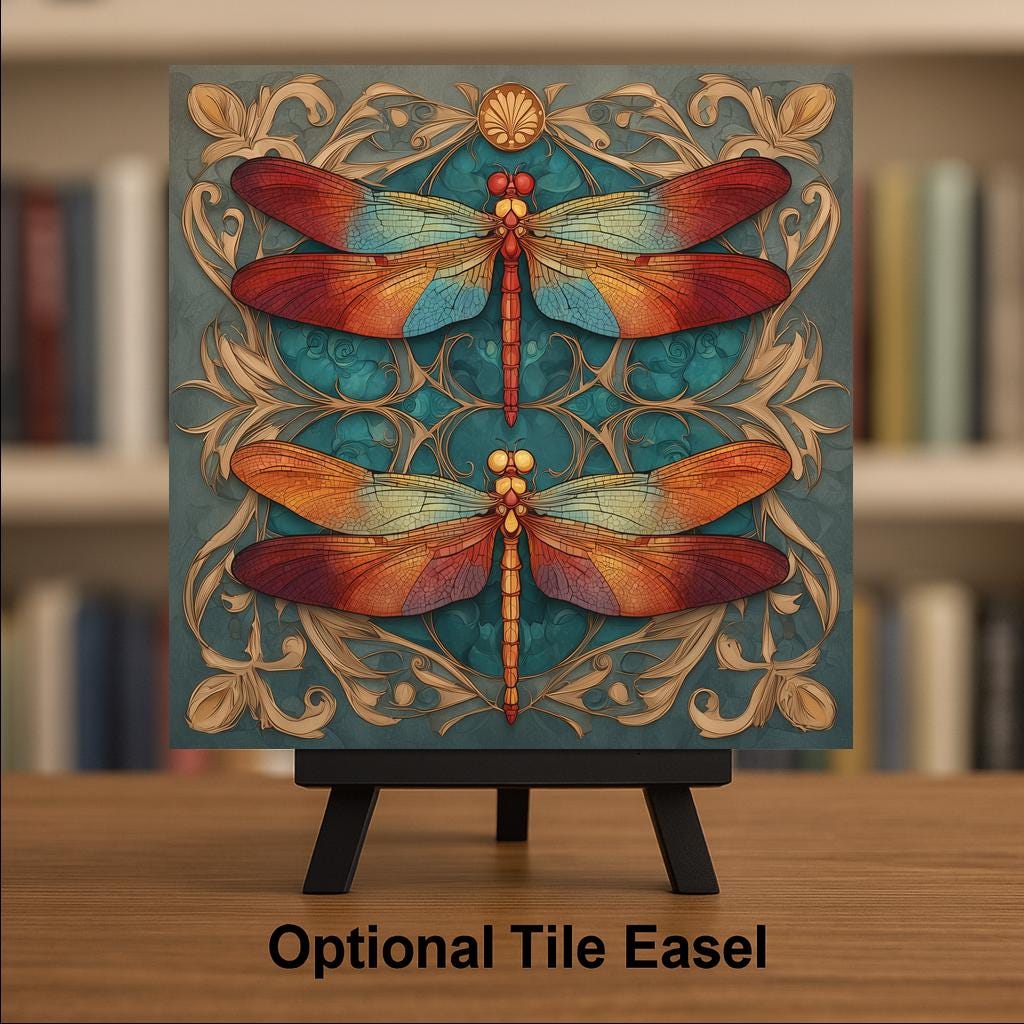 Dragonfly Pair Ceramic Art Tile: Art Deco Vintage Bronze Wall Decor Anniversary Gift Art Nouveau Gallery Home Decor Couples