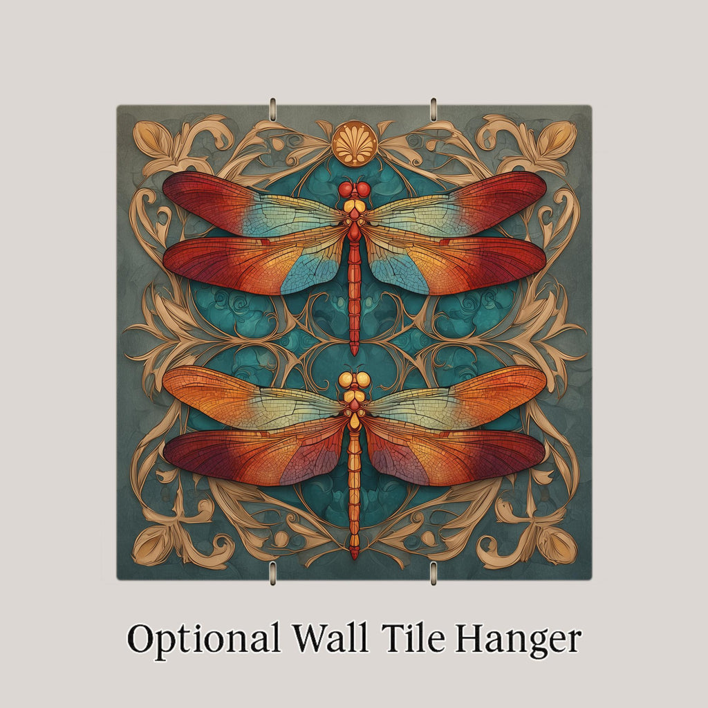 Dragonfly Pair Ceramic Art Tile: Art Deco Vintage Bronze Wall Decor Anniversary Gift Art Nouveau Gallery Home Decor Couples