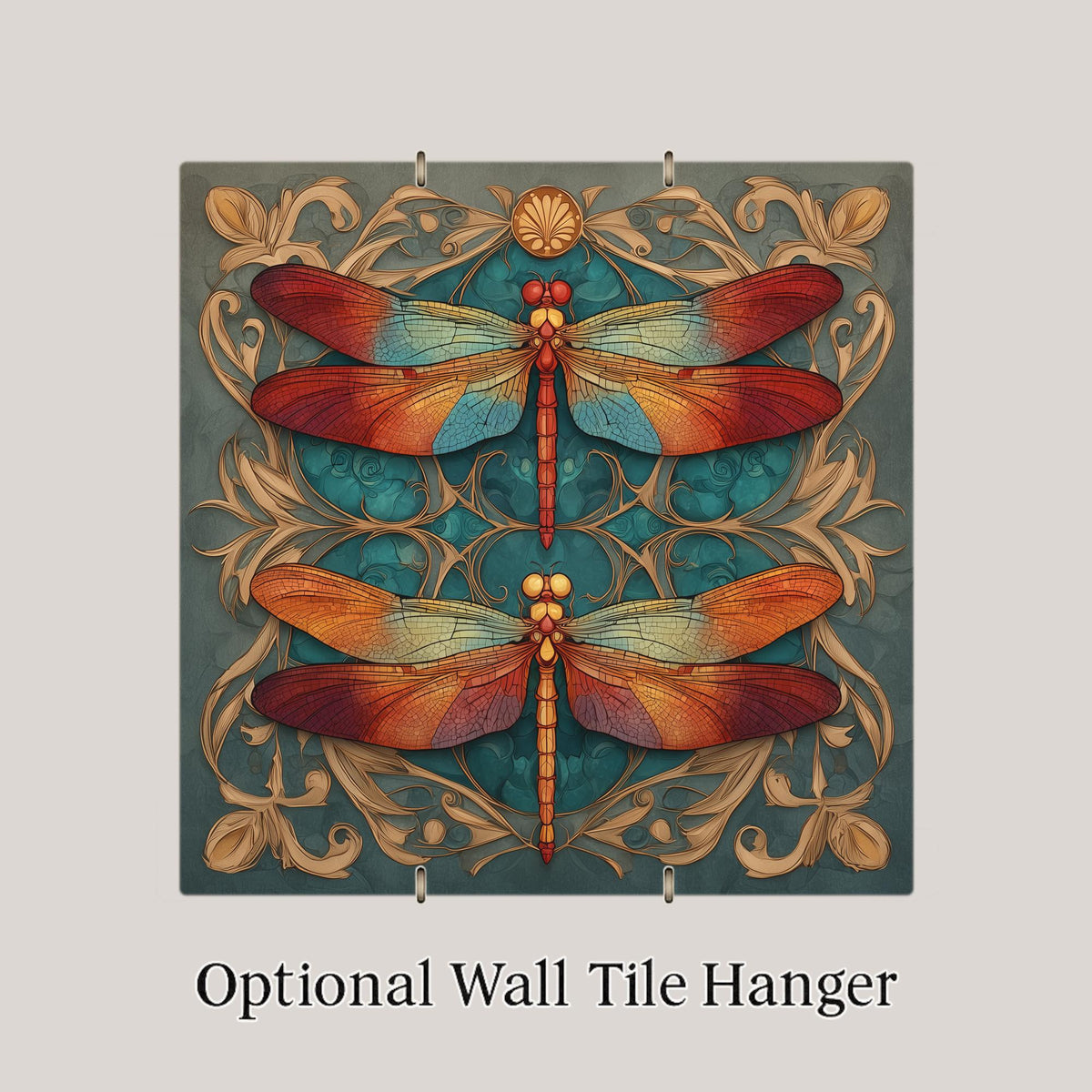 Dragonfly Pair Ceramic Art Tile: Art Deco Vintage Bronze Wall Decor Anniversary Gift Art Nouveau Gallery Home Decor Couples