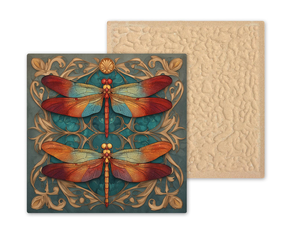 Dragonfly Pair Ceramic Art Tile: Art Deco Vintage Bronze Wall Decor Anniversary Gift Art Nouveau Gallery Home Decor Couples