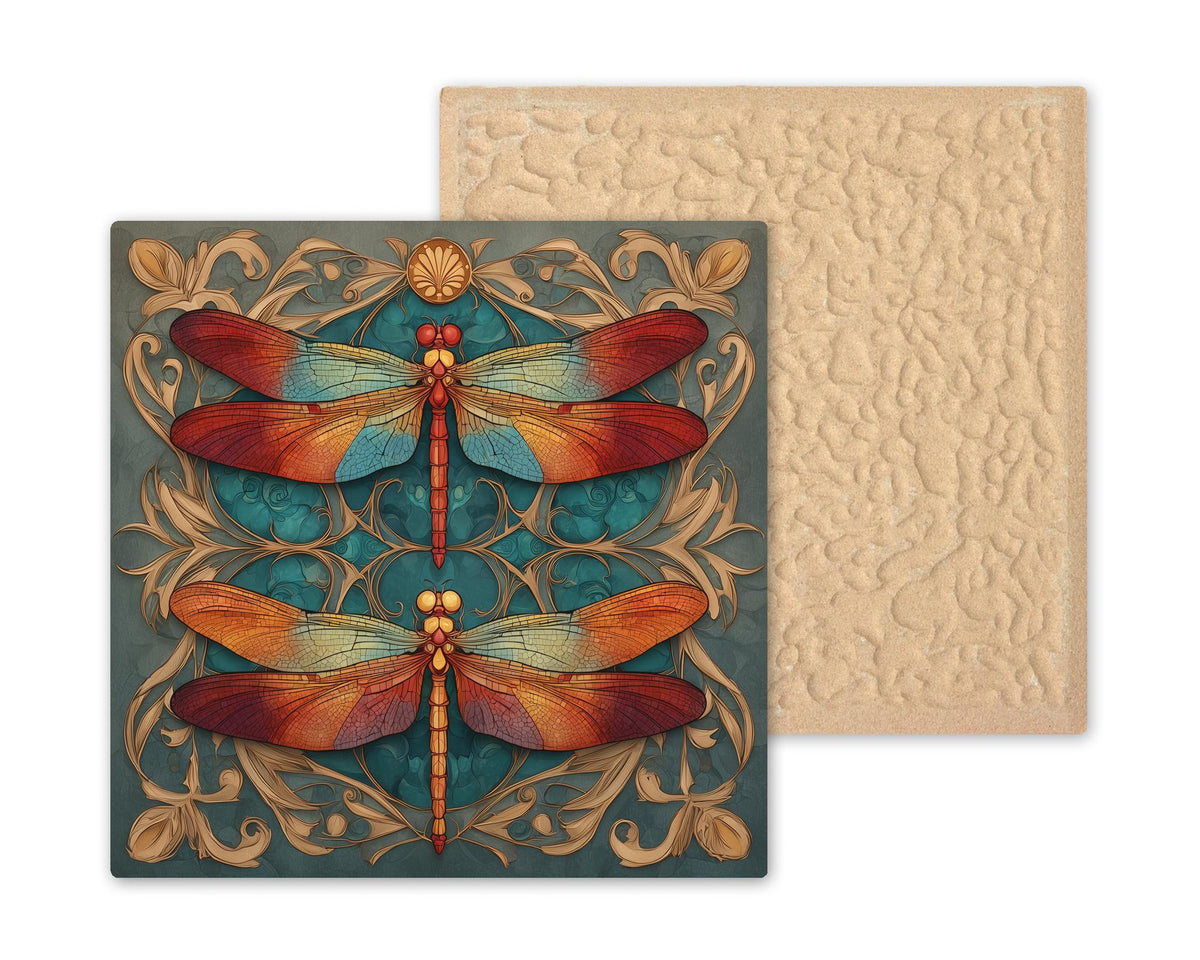Dragonfly Pair Ceramic Art Tile: Art Deco Vintage Bronze Wall Decor Anniversary Gift Art Nouveau Gallery Home Decor Couples