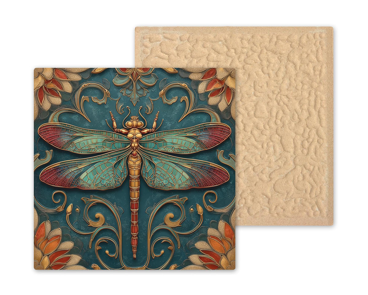 Damselfly Art Deco Ceramic Art Tile: Vintage Bronze Art Nouveau Wall Decor Gallery Home Decor Insect Lover Gift Retro 1920s