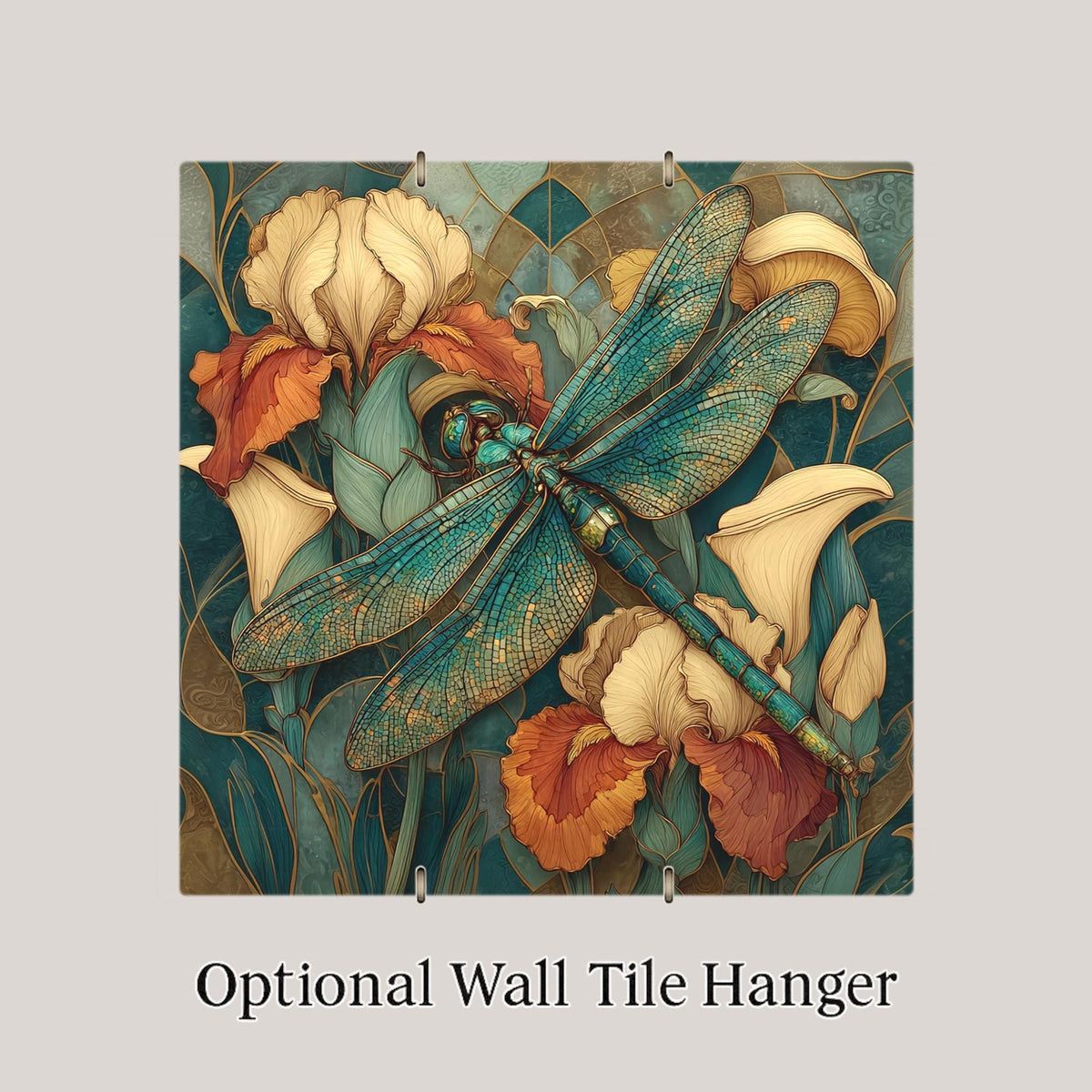 Dragonfly Florals Ceramic Art Tile: Art Deco Vintage Bronze Wall Decor Botanical Art Nouveau Gallery Home Decor Garden Gift