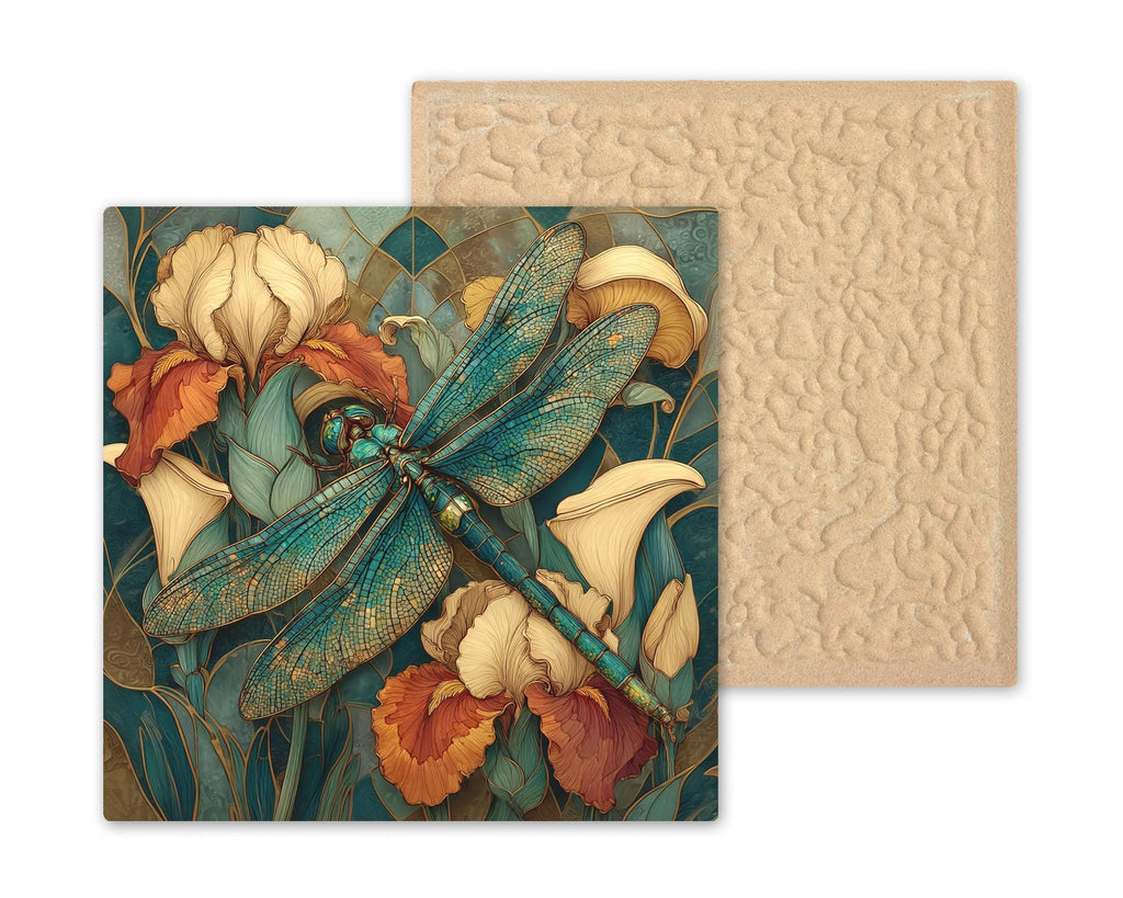 Dragonfly Florals Ceramic Art Tile: Art Deco Vintage Bronze Wall Decor Botanical Art Nouveau Gallery Home Decor Garden Gift