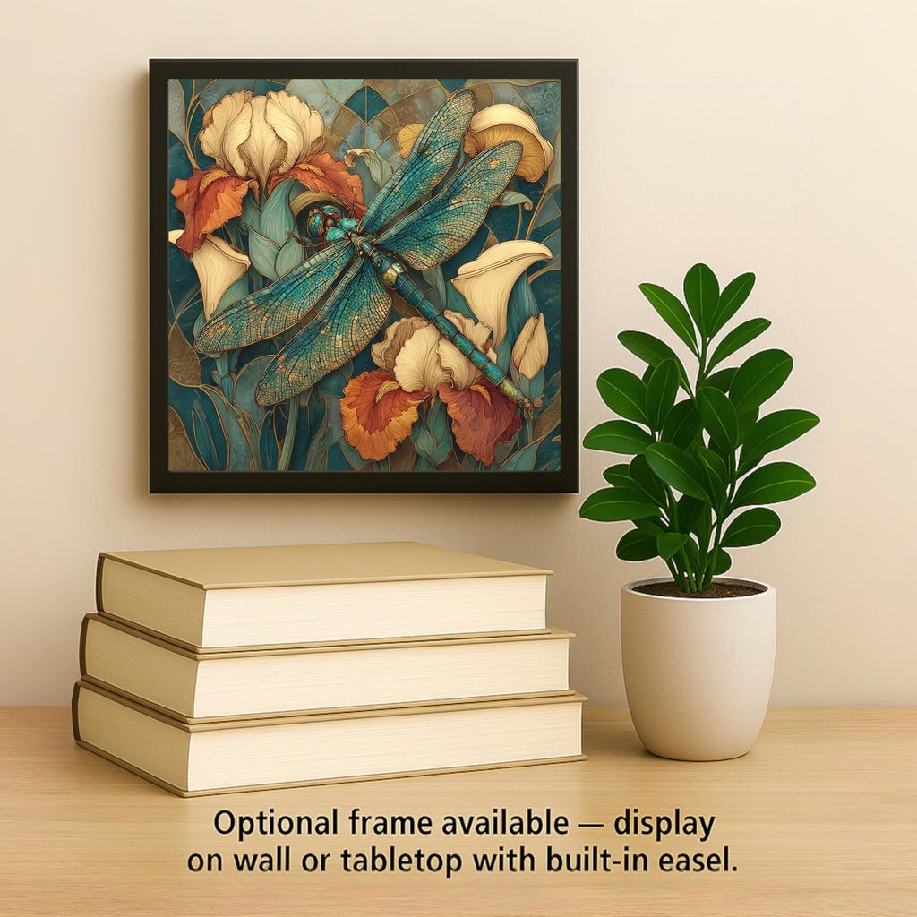 Dragonfly Florals Ceramic Art Tile: Art Deco Vintage Bronze Wall Decor Botanical Art Nouveau Gallery Home Decor Garden Gift