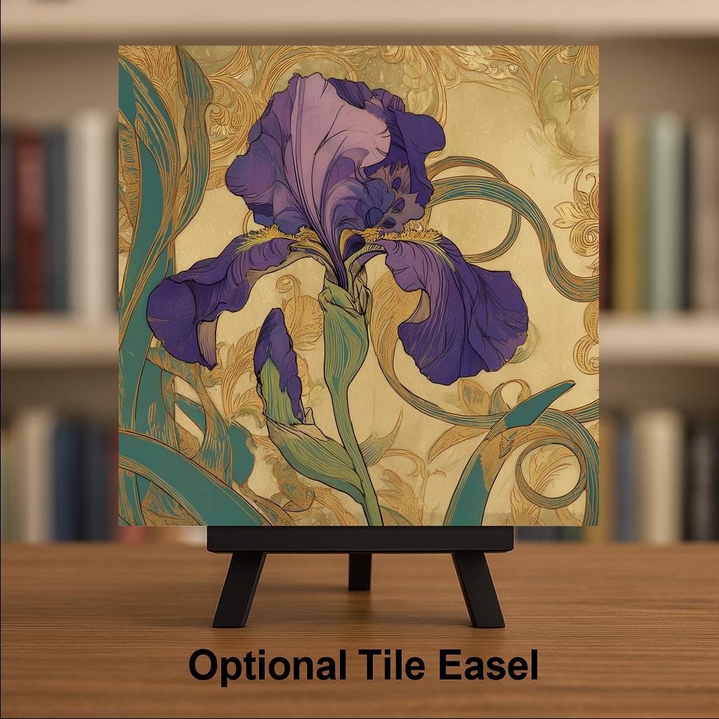 Art Nouveau Iris Ceramic Art Tile: Roaring 20s Wall Decor Vintage Botanical Floral Gallery Home Decor Iris Lover Gift Retro