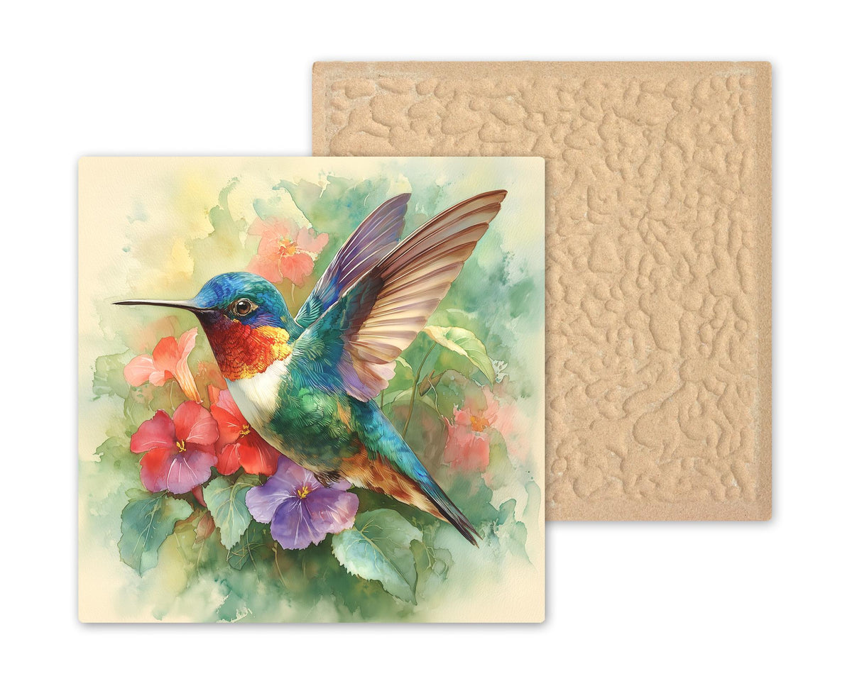 Hummingbird Ceramic Art Tile: Colorful Wall Decor Floral Garden Bird Lover Gift Home Decor Watercolor Bird Art Painting