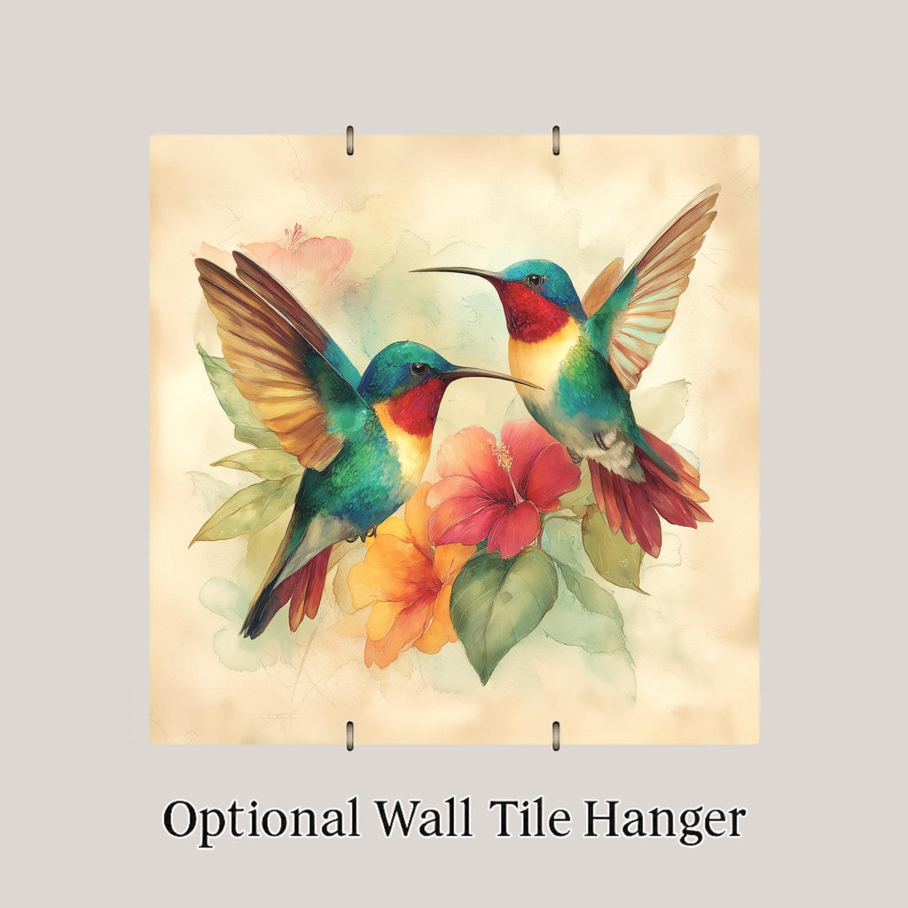 Hummingbird Pair Ceramic Art Tile: Colorful Wall Decor Anniversary Gift Bird Lover Floral Home Decor Watercolor Bird Art