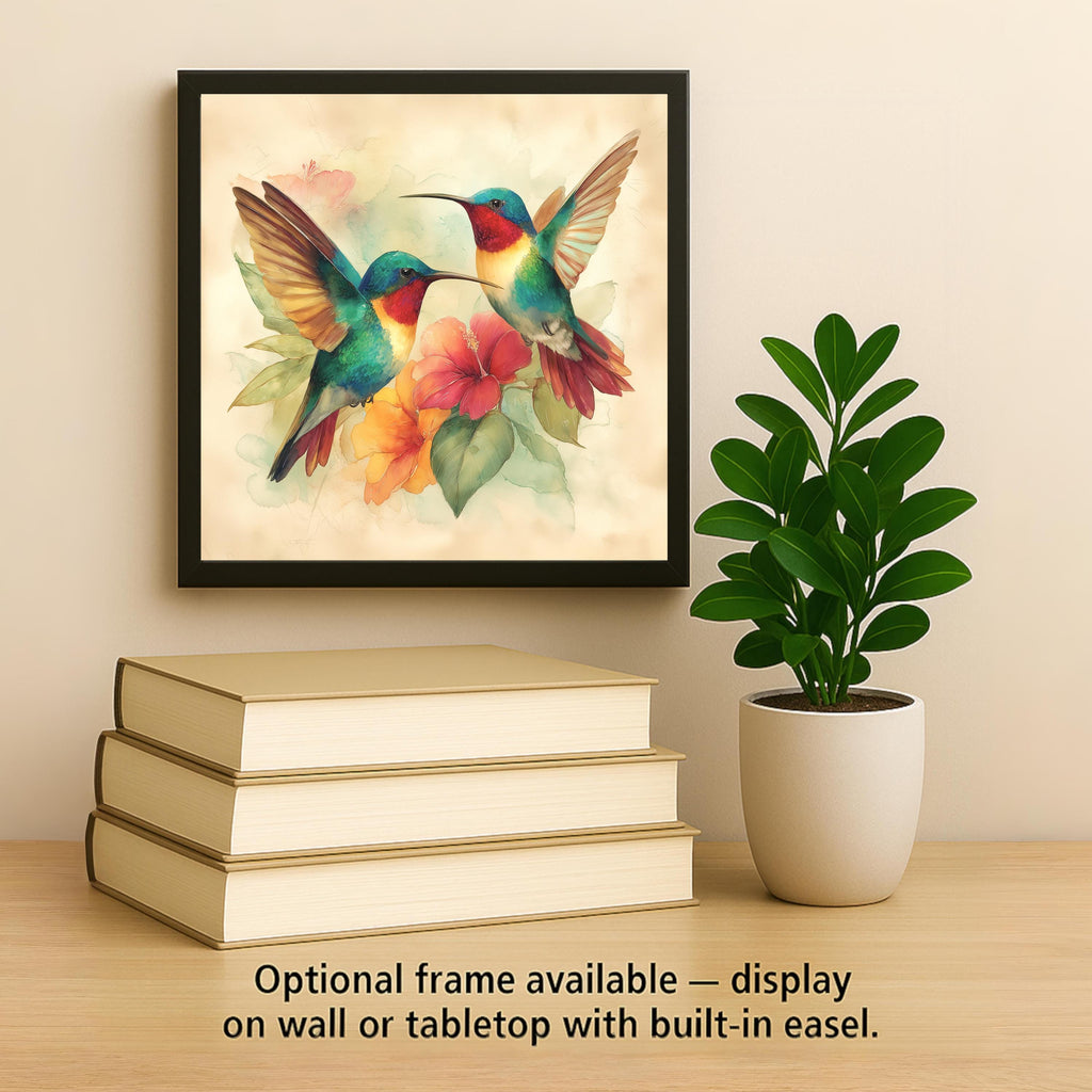 Hummingbird Pair Ceramic Art Tile: Colorful Wall Decor Anniversary Gift Bird Lover Floral Home Decor Watercolor Bird Art