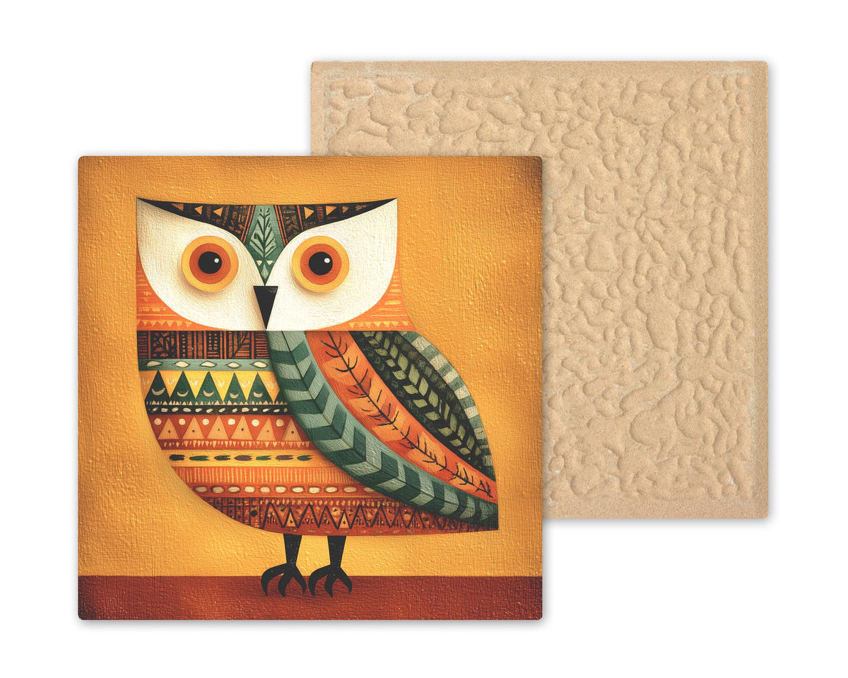 Whimsical Owl Folk Art Ceramic Art Tile: Nature Lover Wall Decor Rustic Home Decor Owl Lover Gift Cottagecore Bird Art