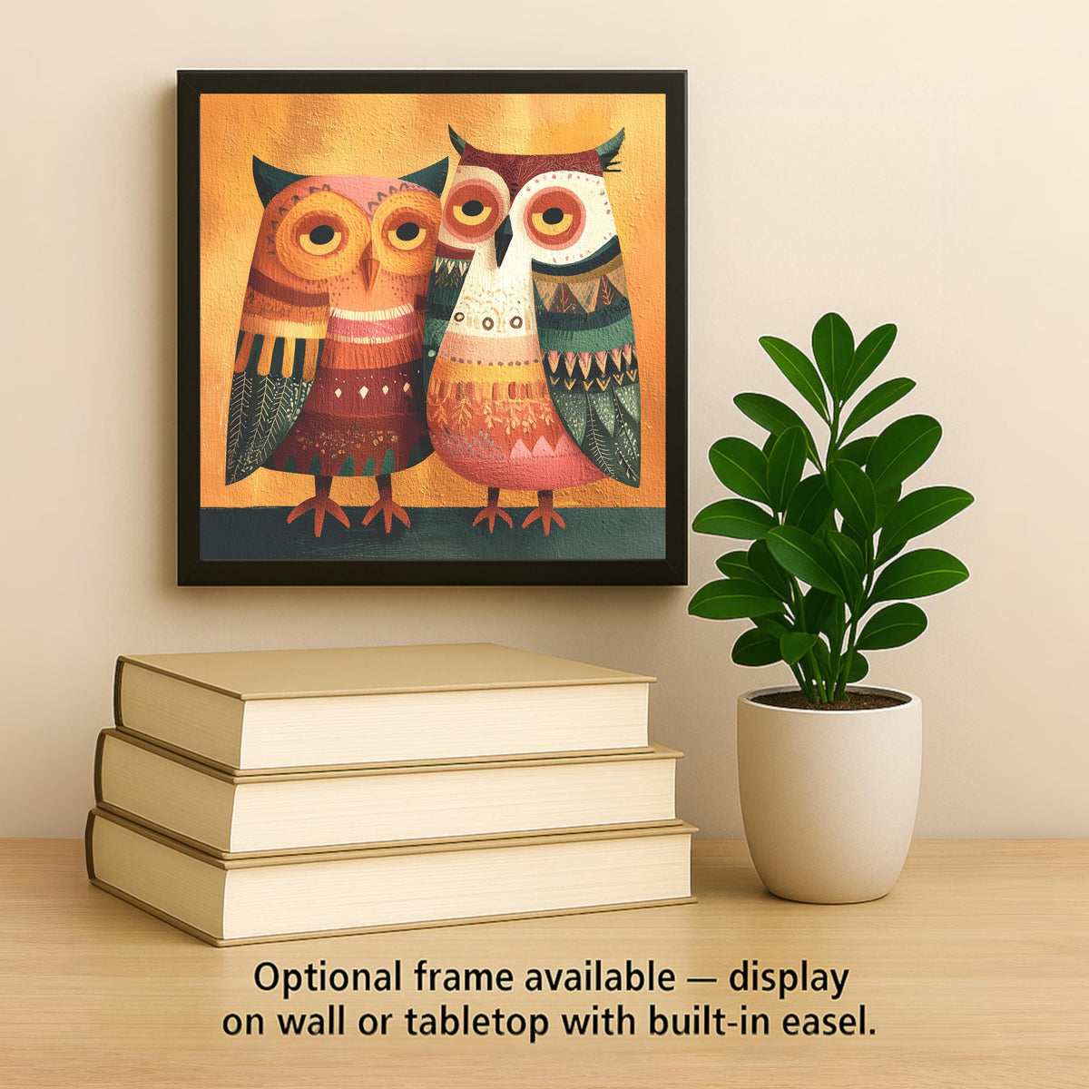 Whimsical Owl Pair Folk Art Ceramic Art Tile: Nature Wall Decor Anniversary Gift Rustic Home Decor Owl Lover Cottagecore