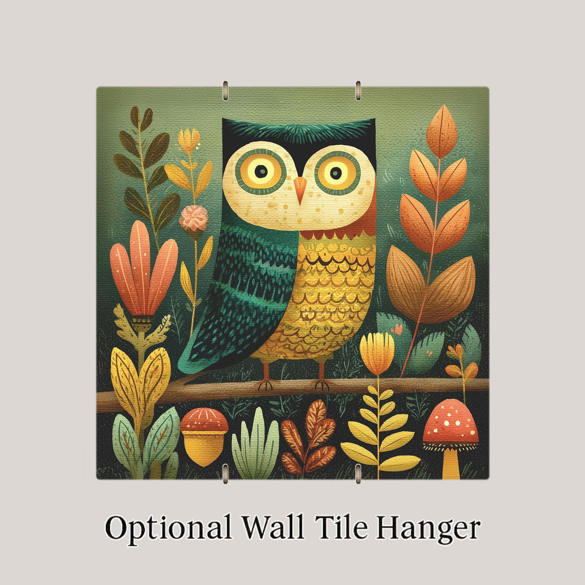 Cottagecore Owl Folk Art Ceramic Art Tile: Forest Nature Wall Decor Rustic Home Decor Owl Lover Gift Woodland Bird Art