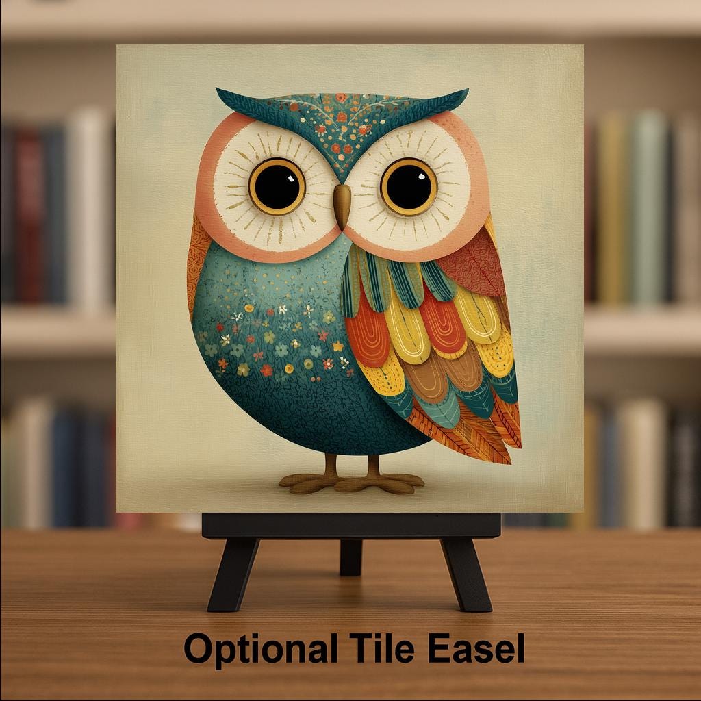 Baby Owl Folk Art Ceramic Art Tile: Sweet Nursery Wall Decor Baby Shower Gift Cottagecore Home Decor Owl Lover Bird Art