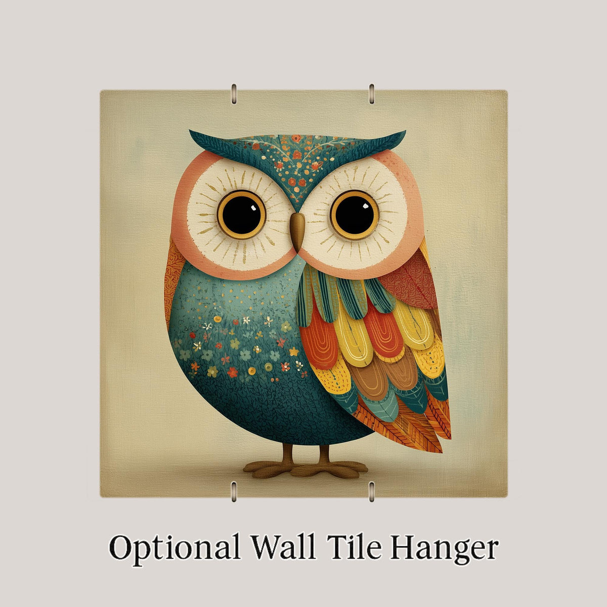Baby Owl Folk Art Ceramic Art Tile: Sweet Nursery Wall Decor Baby Shower Gift Cottagecore Home Decor Owl Lover Bird Art