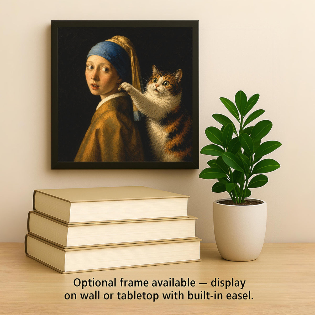 Funny Cat Ceramic Art Tile: Cat and the Pearl Earring Famous Painting Parody Wall Decor Art Lover Gift Quirky Home Decor