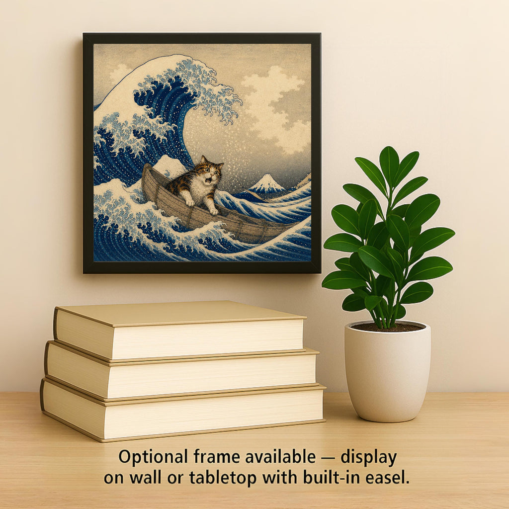 Funny Cat Ceramic Art Tile: Cat and the Great Wave Famous Painting Parody Wall Decor Art Lover Gift Quirky Home Decor Art