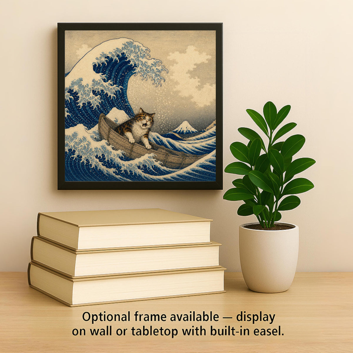 Funny Cat Ceramic Art Tile: Cat and the Great Wave Famous Painting Parody Wall Decor Art Lover Gift Quirky Home Decor Art