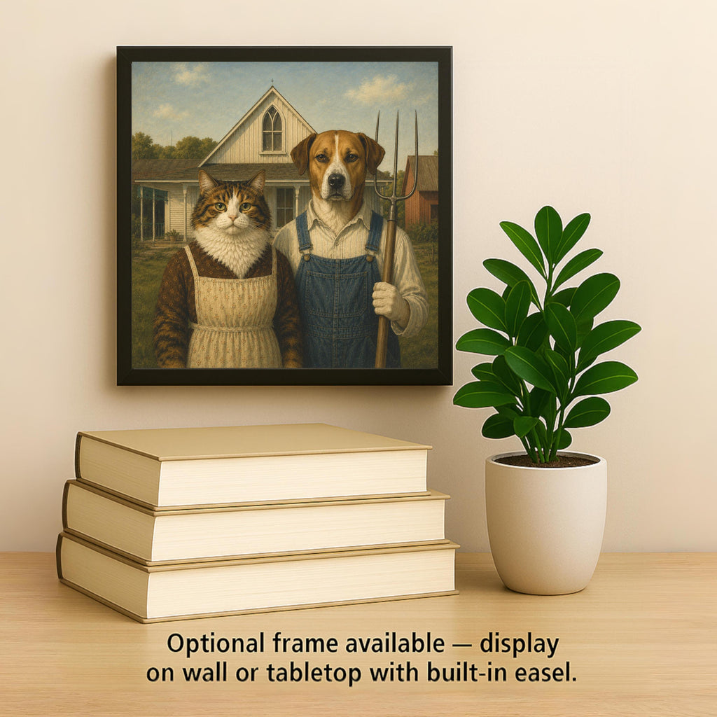 Funny Cat and Dog Ceramic Art Tile: American Gothic Pet Parody Wall Decor Art Lover Gift Quirky Farmhouse Home Decor Art